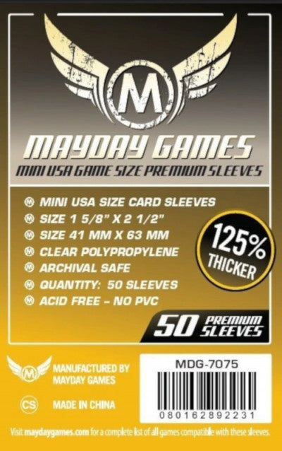 Mayday Protecteurs / Sleeves cartes 41 mm X 63 mm - Paquet de 50