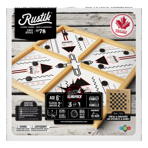 Rustik - Sling Puck 4 joueurs / Échecs / Dames 3-en-1